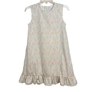 STITCHY FISH Girls Pastel Floral Cotton Ruffle Hem A-Line Dress Size 12